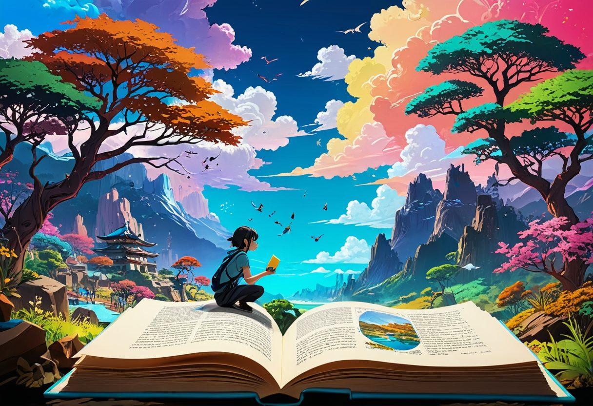 A captivating scene featuring a dynamic split-screen: one side showcases a colorful anime-style book filled with intricate artwork, and the other side reveals a vibrant, animated screen displaying characters in a lively adult animated series. Incorporate playful elements like speech bubbles or animated effects to emphasize the transition from traditional to digital. The background should have an artistic blend of pages turning into pixels, symbolizing the evolution. neon colors. anime style. 3D.